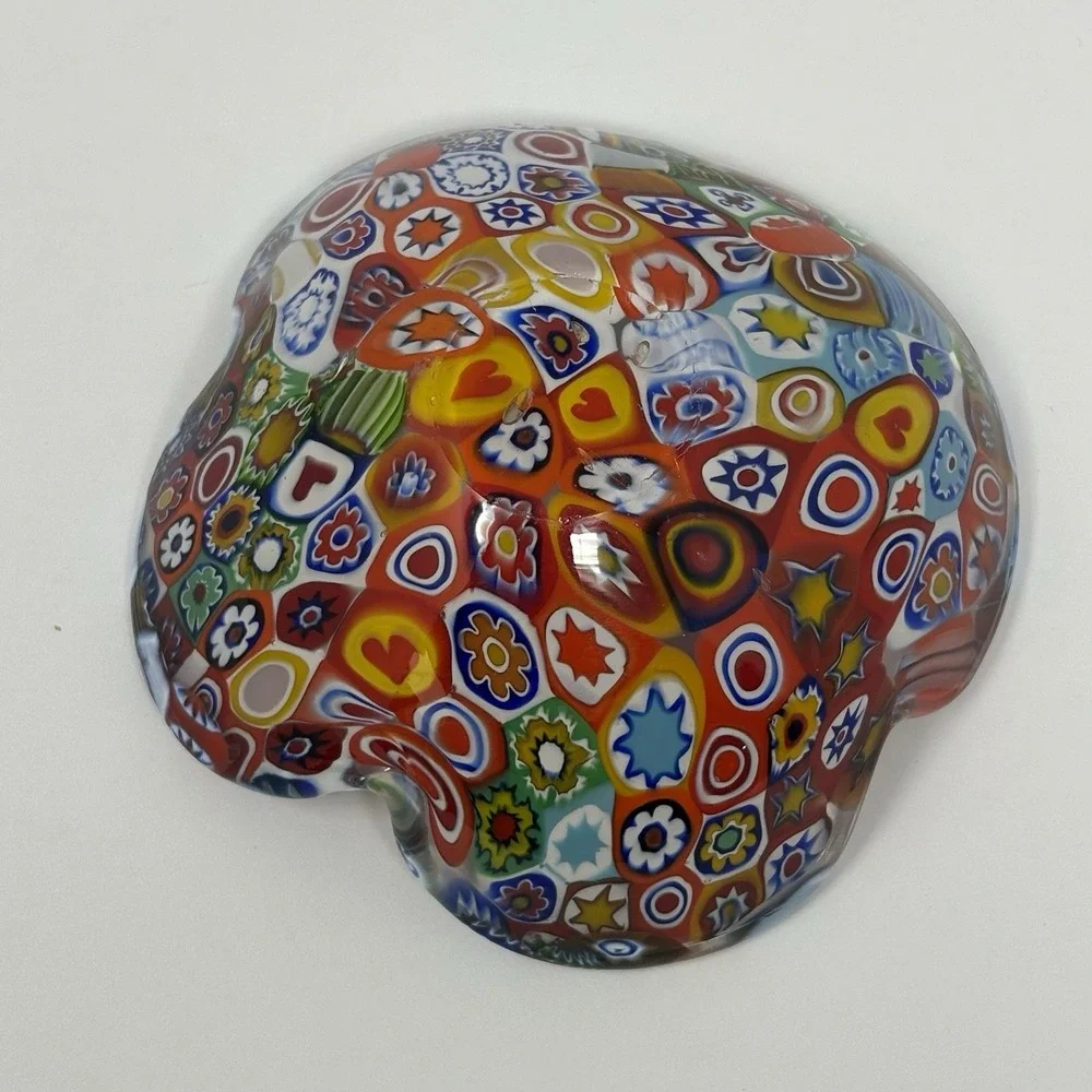 Vintage Murano Millefiori Art Glass Ruffled Bowl Candy Dish Multicolor